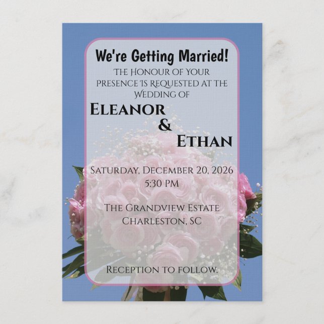 Invitación Vibrant Pink Rose Bouquet & Blue Sky Summer  (Anverso)
