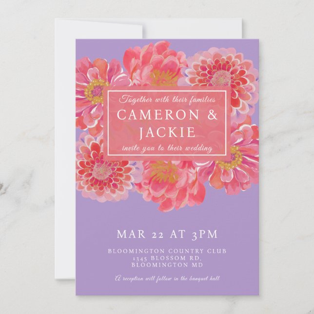 Invitación Vibrant Purple Zinnia Wedding  (Anverso)