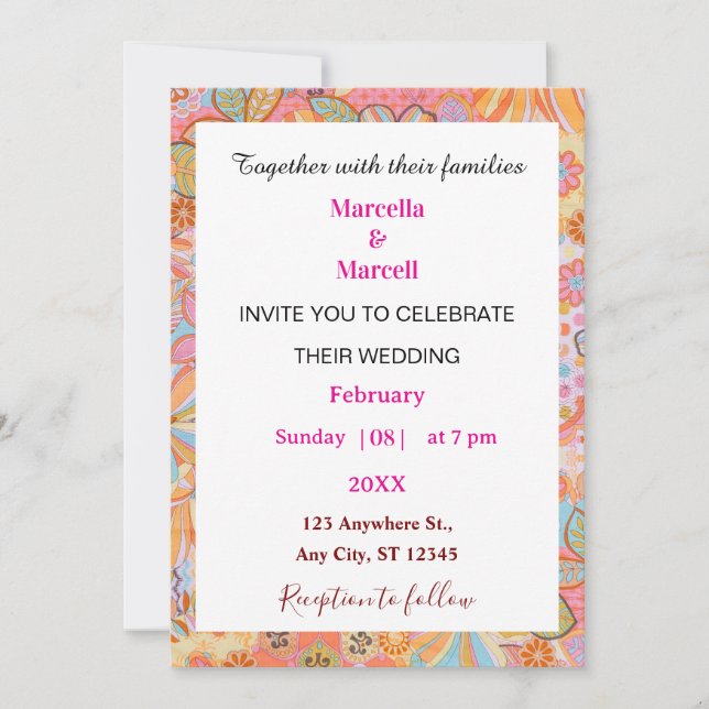 Invitación Vibrant Retro Floral Pattern Illustration (Anverso)