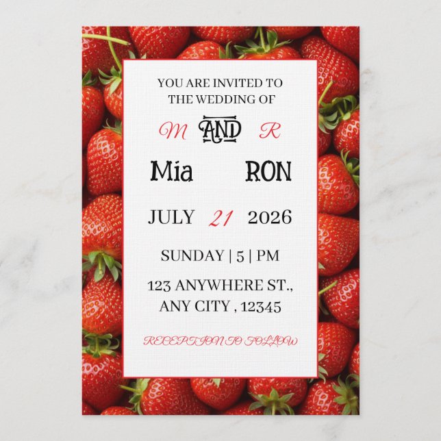Invitación Vibrant Strawberry  Pattern Summer  (Anverso)