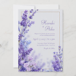 Invitación Vibrant Violet Botanical Lavender Gold Frame