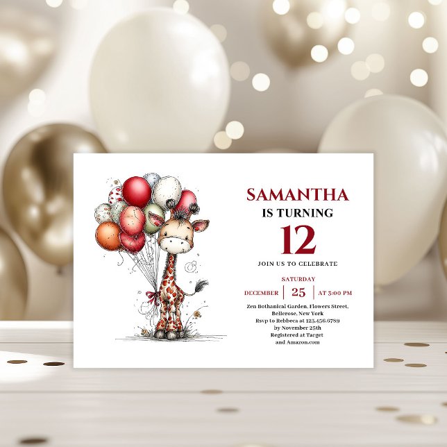 Invitación Vibrant whimsical giraffe kids birthday invite (Vibrant whimsical animals art kids birthday invitation

)