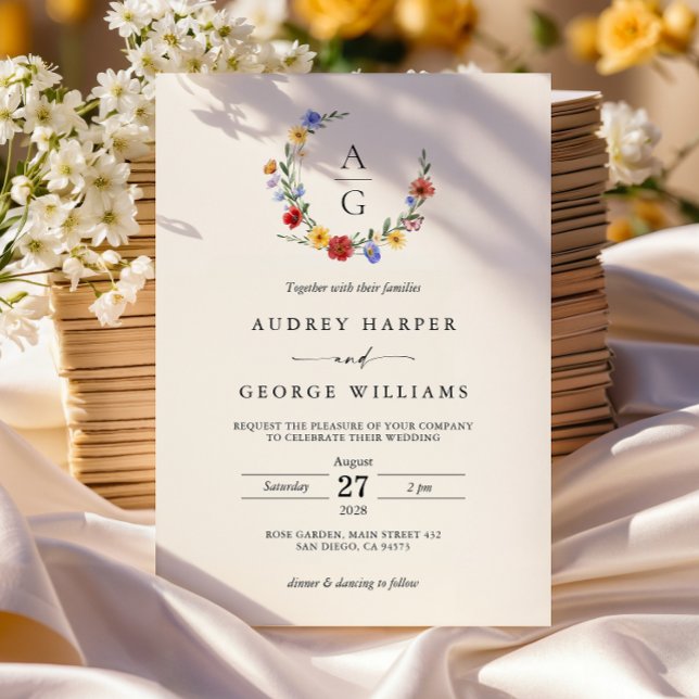 Invitación Vibrant Wildflower Crest Wedding Invitation (Subido por el creador)