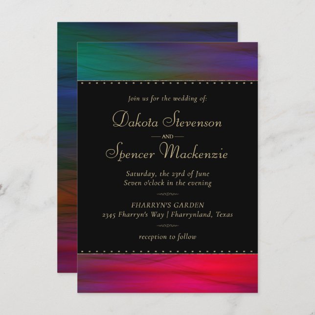 Invitación Vibrant Wisps | Boda de acuarela de tono jewel (Anverso / Reverso)