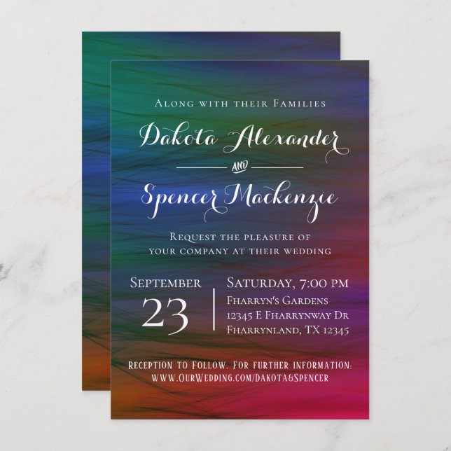 Invitación Vibrant Wisps | Boda de acuarela de tono jewel (Anverso / Reverso)