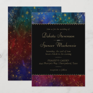 Invitación Vibrant Wisps   Boda de acuarela de tono jewel