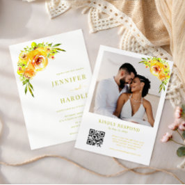 Invitación Vibrant Yellow & Green Floral Garden Photo Wedding