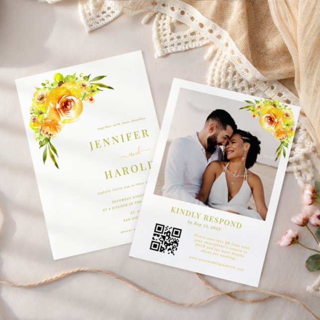 Invitación Vibrant Yellow & Green Floral Garden Photo Wedding (Subido por el creador)