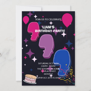 Invitación Vibrante 7º Cumpleaños Confeti Rosa Azul