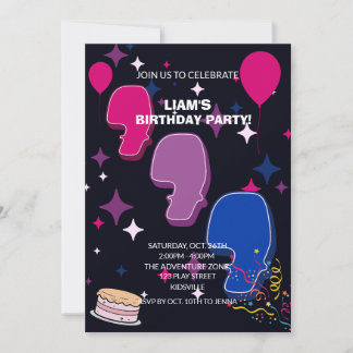 Invitación Vibrante 7º Cumpleaños | Confeti Rosa Azul