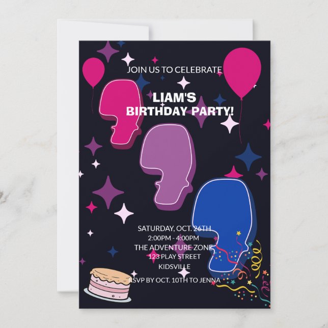Invitación Vibrante 7º Cumpleaños | Confeti Rosa Azul (Anverso)