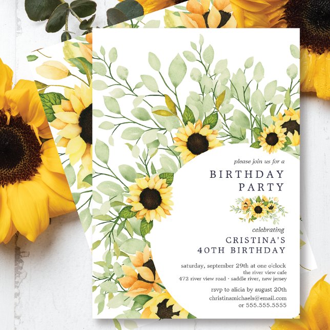 Invitación Vibrante acuarela Fiesta de cumpleaños de girasol (Subido por el creador)