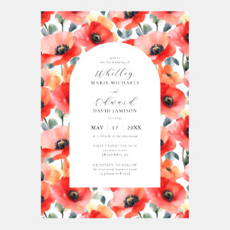 Invitación Vibrante acuarela Poppy Floral Boda Arco