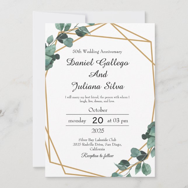 Invitación Vibrante aniversario de Boda de la vegetación esme (Anverso)