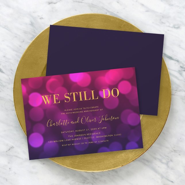 Invitación Vibrante aniversario de Boda Magenta Bokeh (Subido por el creador)