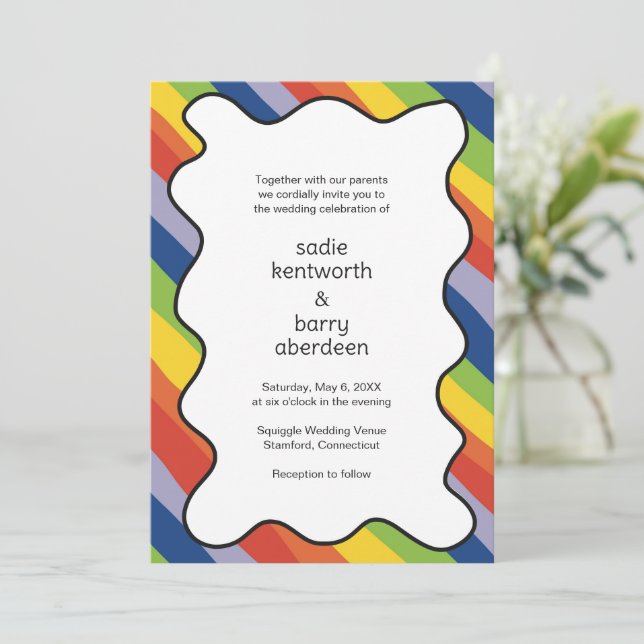 Invitación Vibrante arca arcoiris marco Boda moderno (Anverso de pie)