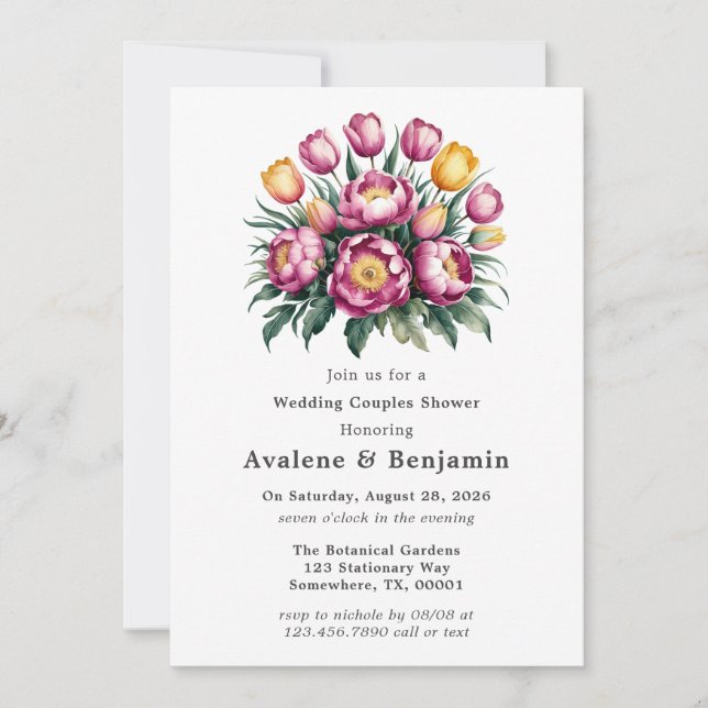 Invitación Vibrante Armonía Floral Boda Ducha Parejas (Anverso)