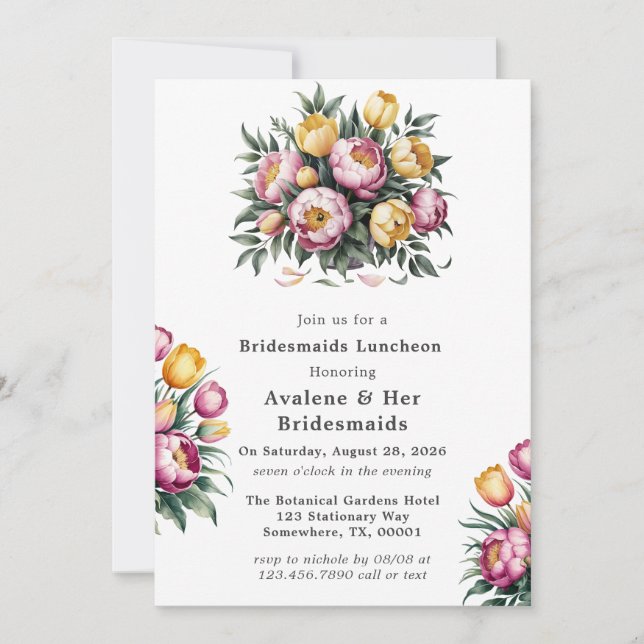 Invitación Vibrante Armonía Floral Bridesmaids Luncheon (Anverso)