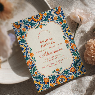 Invitación Vibrante Azul Naranja Talavera Arte Popular Desped