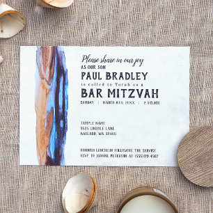 Invitación Vibrante Azul y Bar Mitzvah Marrón Caramelo