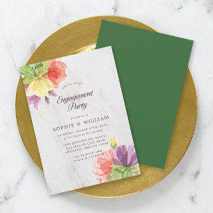 Invitación Vibrante Blooms Marble Engagement Party