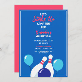 Invitación Vibrante Blue y Red Bowling 6º cumpleaños