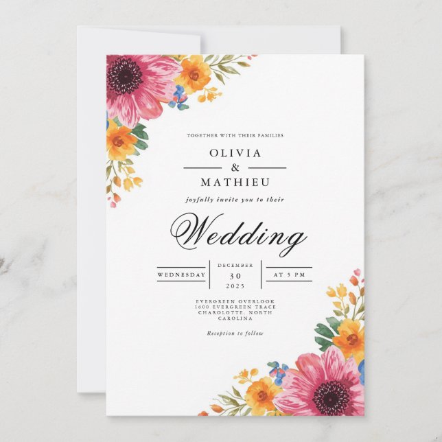 Invitación Vibrante Boda de Bloom Floral Corner (Anverso)