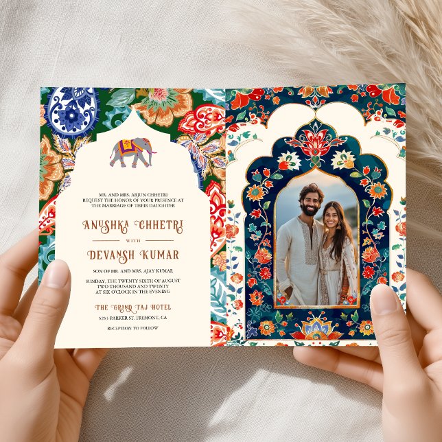 Invitación Vibrante Boda de crema de elefante de arte folclór (Subido por el creador)