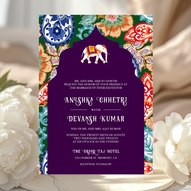 Invitación Vibrante Boda de elefante de elefante de arte folc (Subido por el creador)