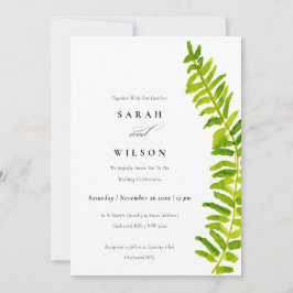 INVITACIÓN VIBRANTE BODA DE FOLLEAJE FERN DE COLOR DE AGUA VE