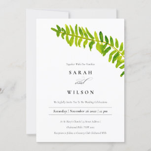 INVITACIÓN VIBRANTE BODA DE FOLLEAJE FERN DE COLOR DE AGUA VE