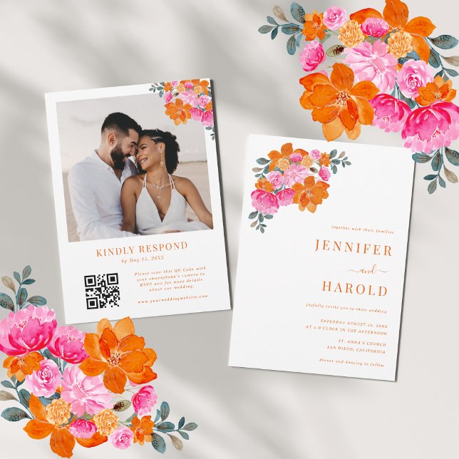 Invitación Vibrante Boda de fotografía de jardín floral rosa  (Subido por el creador)