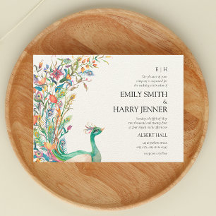 Invitación Vibrante Boda de Primavera Botánica Peacock