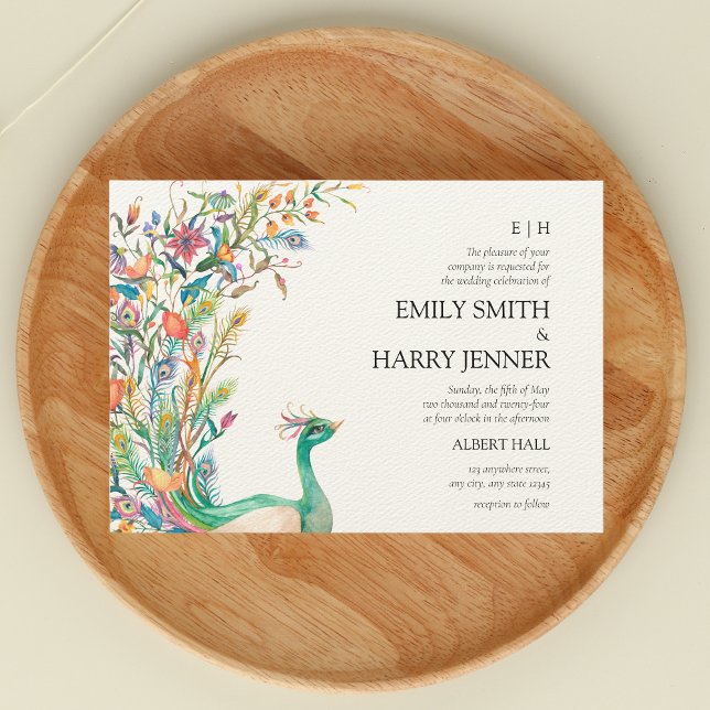 Invitación Vibrante Boda de Primavera Botánica Peacock (Subido por el creador)