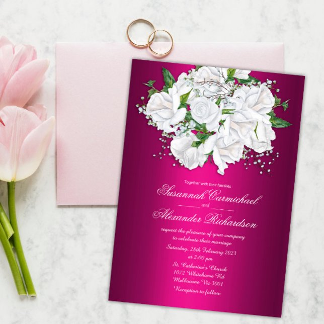 Invitación Vibrante Boda de Rosas del Boho Rosa Fuchsia (Subido por el creador)