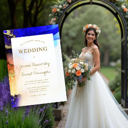 Invitación Vibrante Boda del Naranja de oro azul de Sapphire