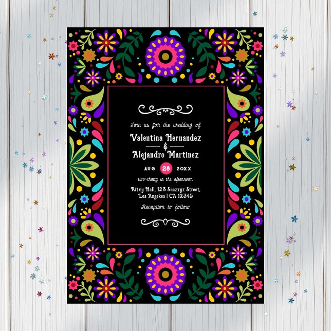 Invitación Vibrante Boda floral de Fiesta Mexicana (Vibrant Mexican Fiesta Floral Wedding Invitation)