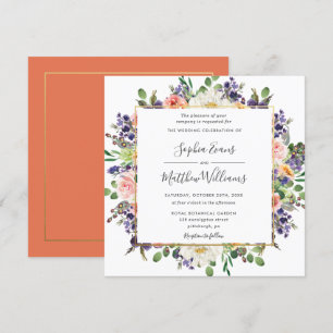 Invitación Vibrante Boda floral morado marfil marfil