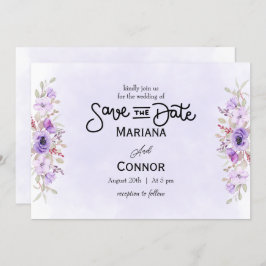 Invitación Vibrante boda morada floral salva la fecha