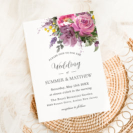 Invitación Vibrante Boho Magenta Boda morado rosado floral