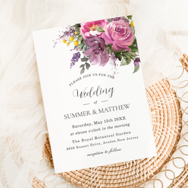 Invitación Vibrante Boho Magenta Boda morado rosado floral (Subido por el creador)