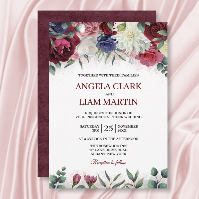 Invitación Vibrante burgundy Marsala Boda Floral Rosa (Subido por el creador)