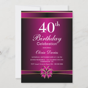 Invitación Vibrante celebración de cumpleaños 40 de color ros