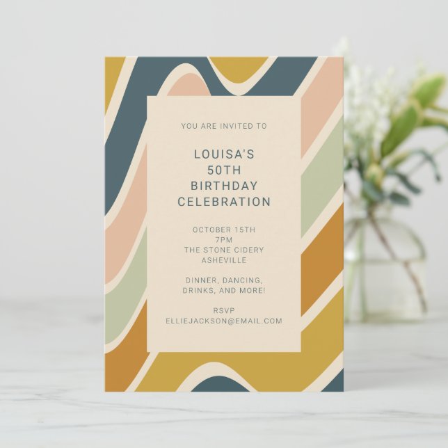 Invitación Vibrante Celebración de Cumpleaños Retro Resumen A (Anverso de pie)
