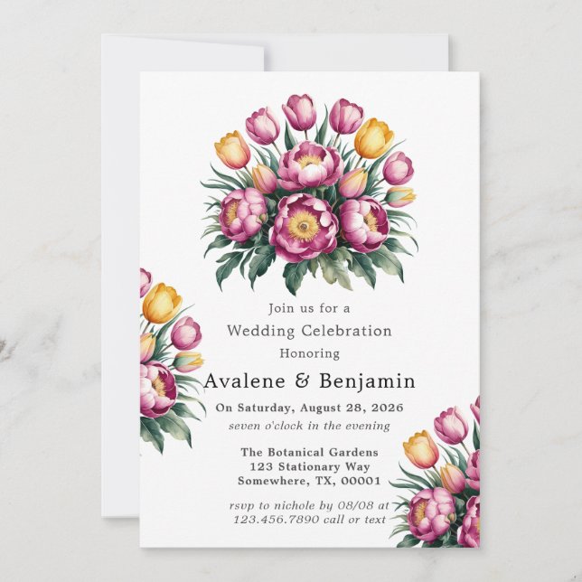 Invitación Vibrante celebración del Boda de Armonía Floral (Anverso)