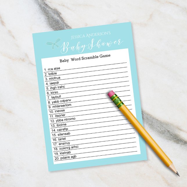 Invitación Vibrante Charm Blue Baby Shower Word Scramble Game (Subido por el creador)