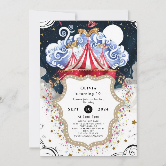 Invitación Vibrante Circo Mágico Cumpleaños (Anverso)
