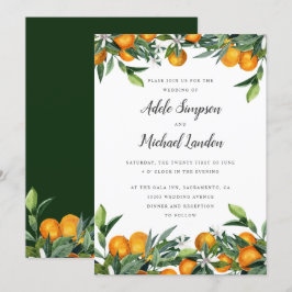 Invitación Vibrante Cítrico Tangerino deja boda de acuarela