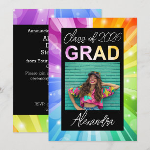Invitación Vibrante clase arcoiris de graduación fotográfica 