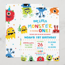 Invitación Vibrante Cute Pequeños Monstruos Niño Primer Cumpl